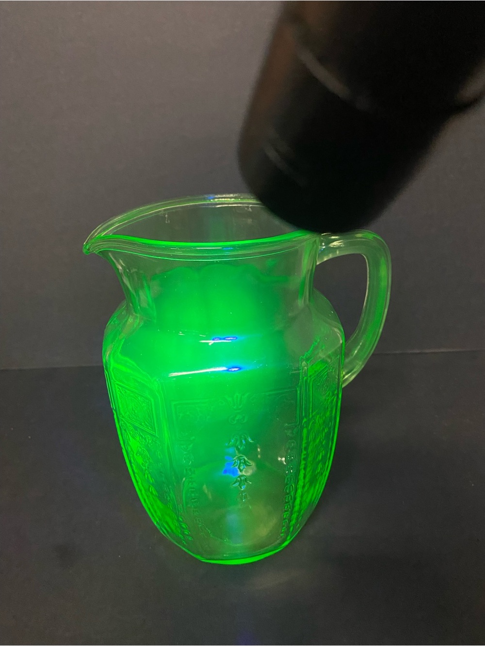 Vintage Uranium Glass Pitcher - Glowing Green From 1931-1935